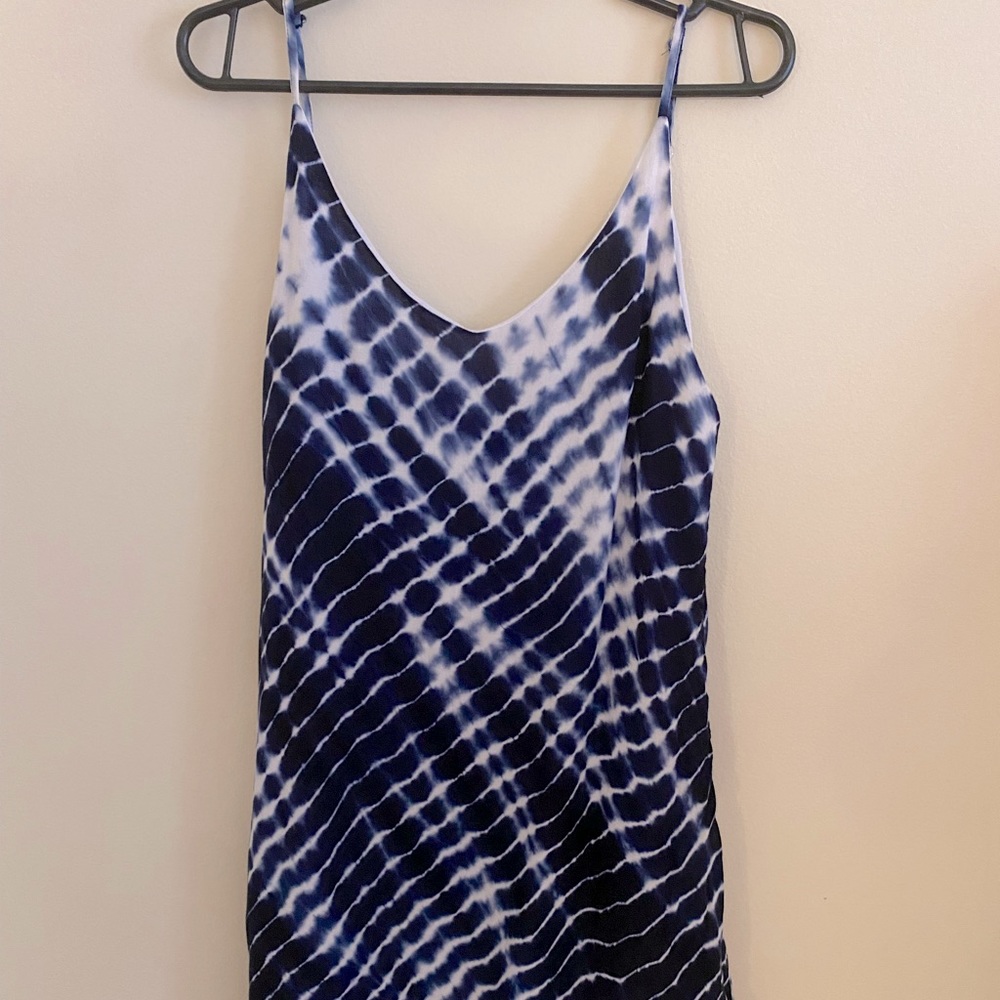 Blue spaghetti strap dress with open back